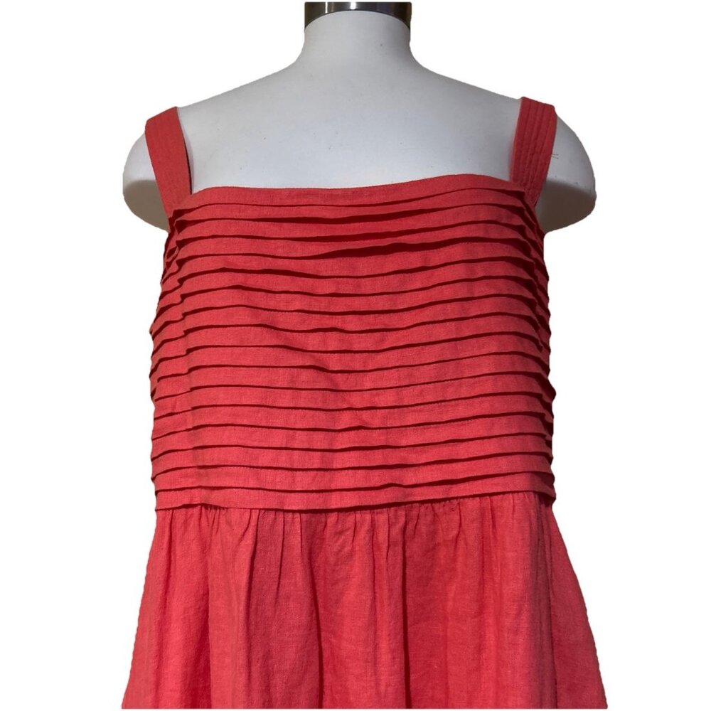 Linen Womens Dress fit flare pleated smocked 14 New RACHEL ZOE  Coral pink